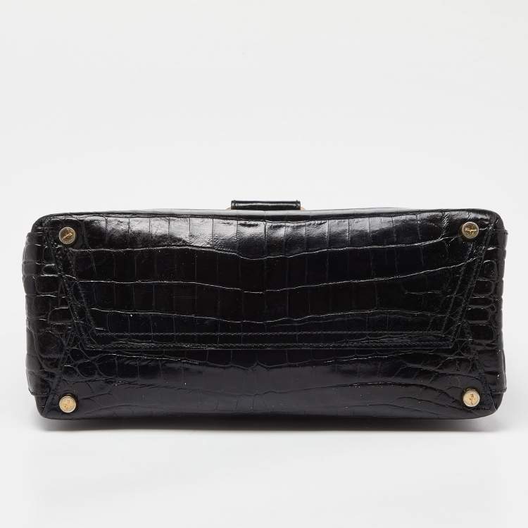 مملوكة مسبقًا Salvatore Ferragamo Black Croc Embossed Leather Tote