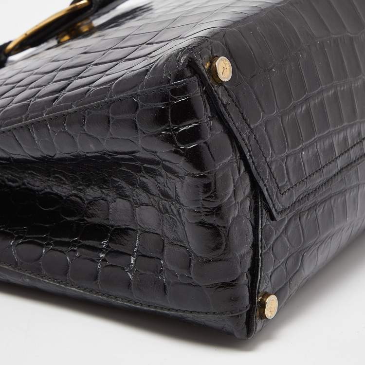 مملوكة مسبقًا Salvatore Ferragamo Black Croc Embossed Leather Tote