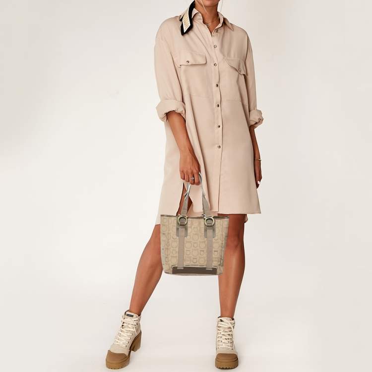 مملوكة مسبقًا Salvatore Ferragamo Beige Signature Canvas and Leather Tote