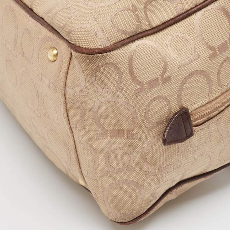Pre Owned Salvatore Ferragamo Dark Brown/Beige Signature Canvas Satchel