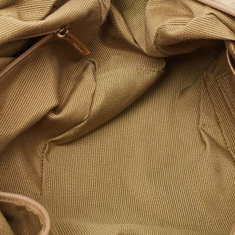 Pre Owned Salvatore Ferragamo Dark Brown/Beige Signature Canvas Satchel