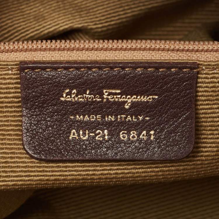Pre Owned Salvatore Ferragamo Dark Brown/Beige Signature Canvas Satchel