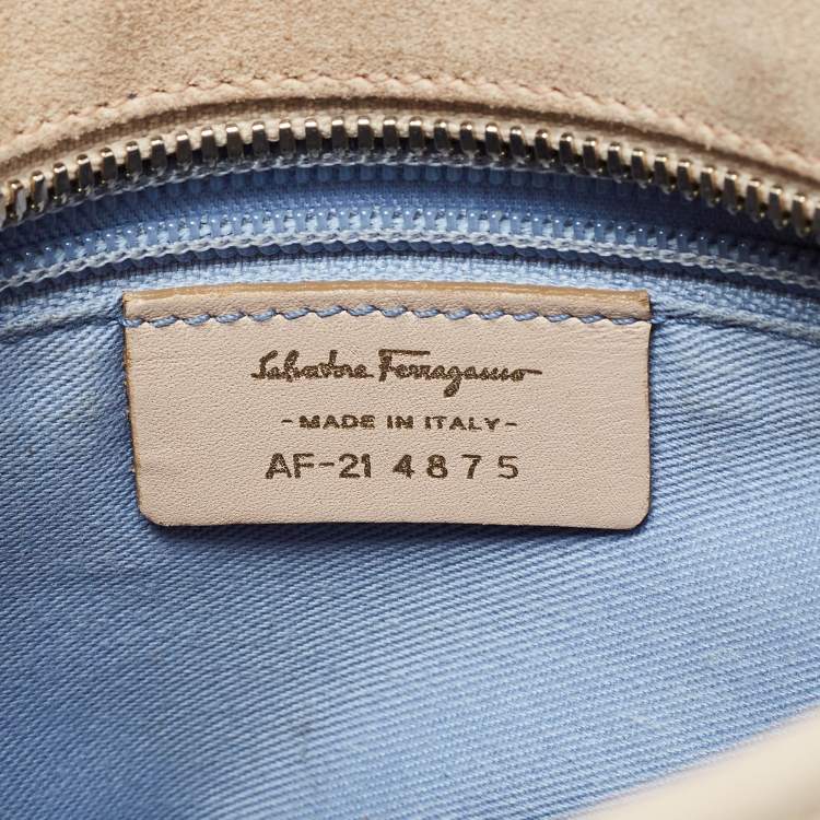 Pre Owned Salvatore Ferragamo Beige Suede and Leather Mini Gancini Tote