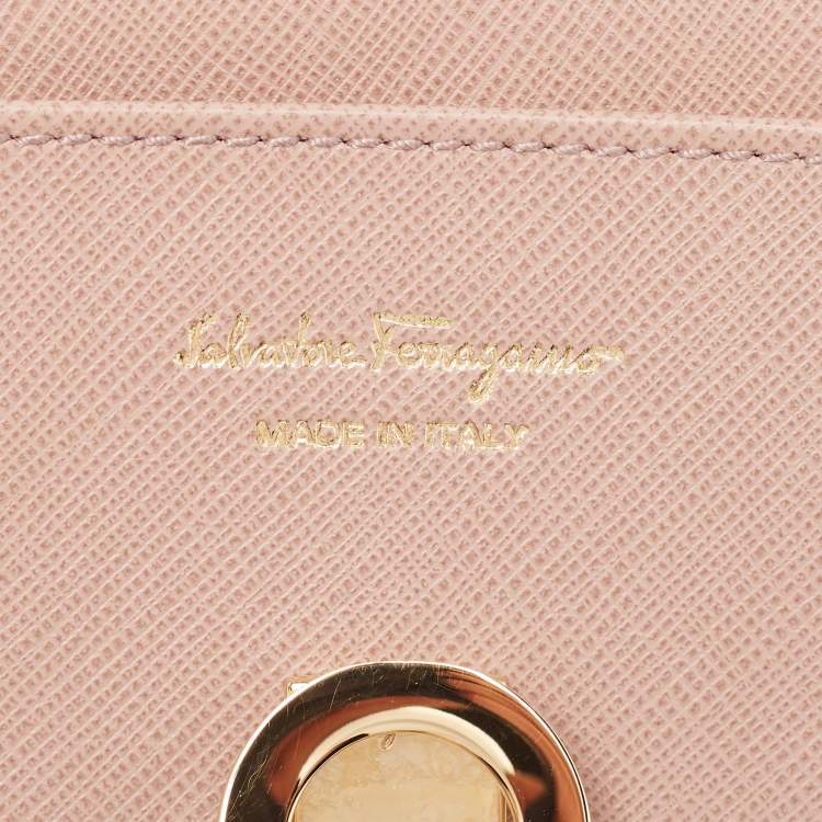 Pre Owned Salvatore Ferragamo Dusty Pink Leather Gancini Icona Continental Wallet