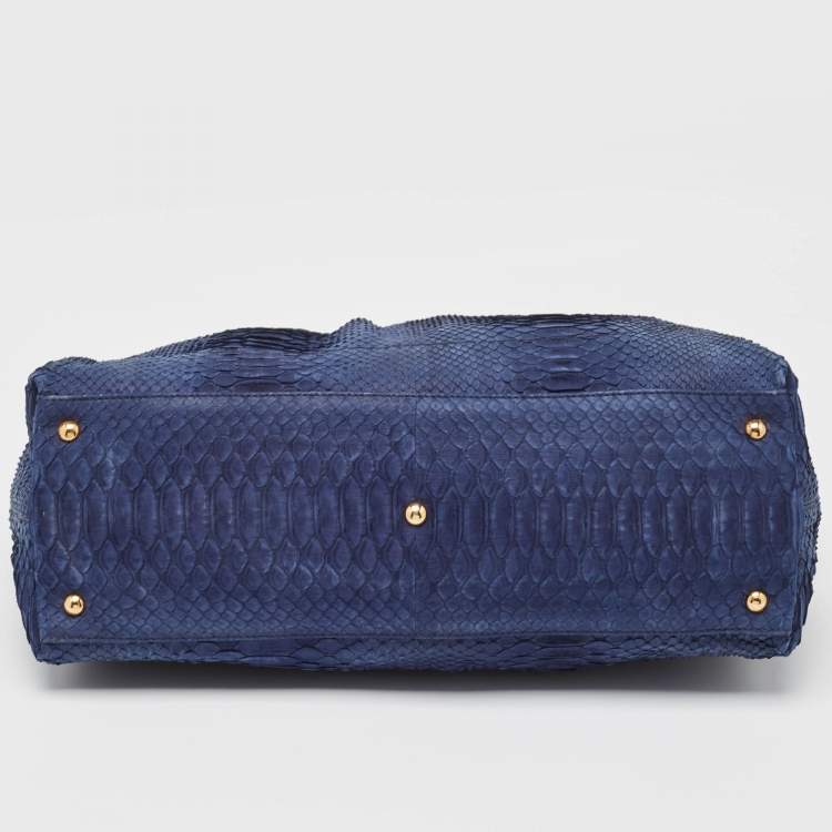 Pre Owned Salvatore Ferragamo Navy Blue Python Gancini Satchel