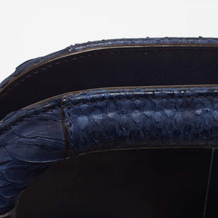 Pre Owned Salvatore Ferragamo Navy Blue Python Gancini Satchel