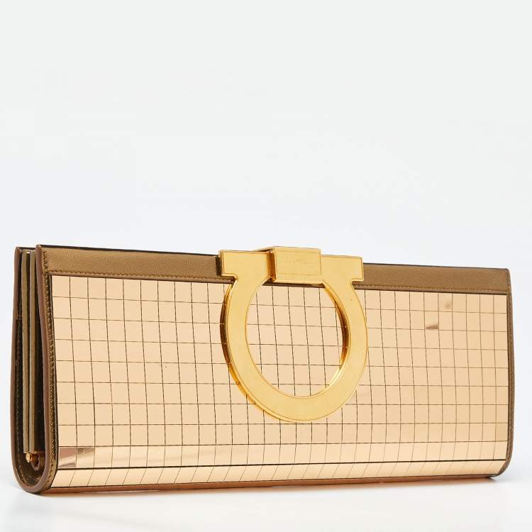 Pre Owned Salvatore Ferragamo Gold Acrylic and Leather Musa Gancini Clutch