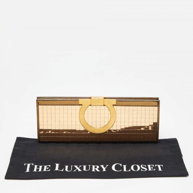 Pre Owned Salvatore Ferragamo Gold Acrylic and Leather Musa Gancini Clutch