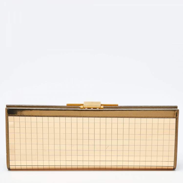 Pre Owned Salvatore Ferragamo Gold Acrylic and Leather Musa Gancini Clutch