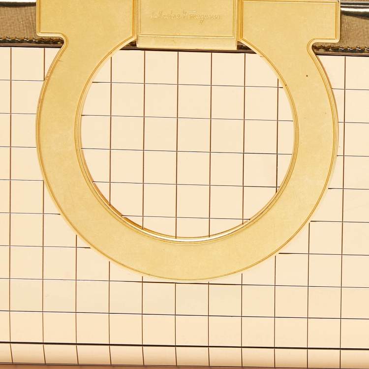 Pre Owned Salvatore Ferragamo Gold Acrylic and Leather Musa Gancini Clutch