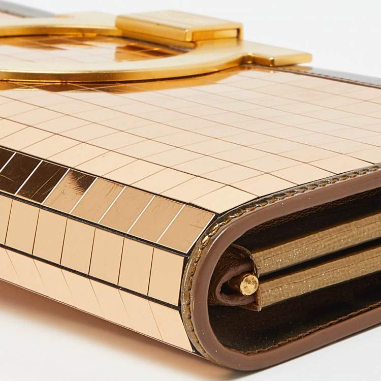 Pre Owned Salvatore Ferragamo Gold Acrylic and Leather Musa Gancini Clutch