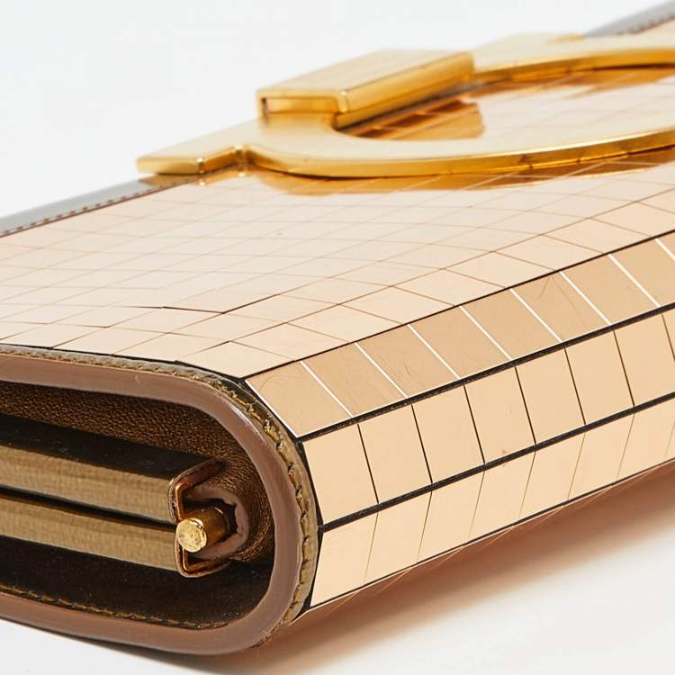 Pre Owned Salvatore Ferragamo Gold Acrylic and Leather Musa Gancini Clutch
