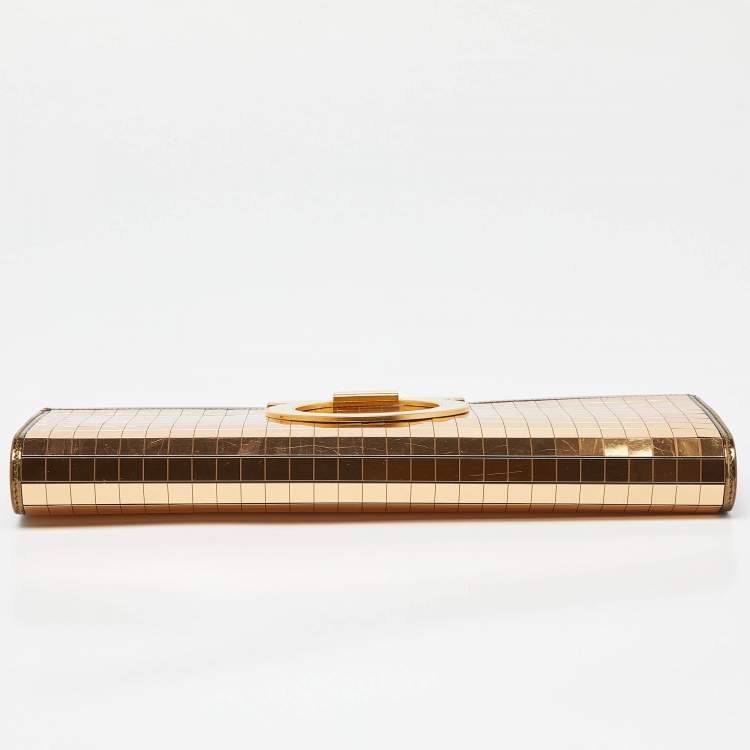 Pre Owned Salvatore Ferragamo Gold Acrylic and Leather Musa Gancini Clutch
