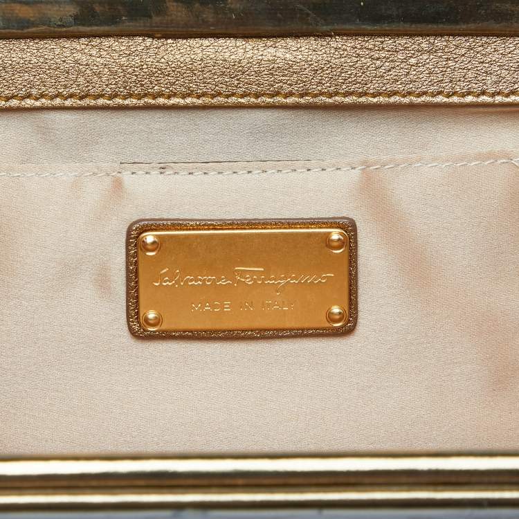 Pre Owned Salvatore Ferragamo Gold Acrylic and Leather Musa Gancini Clutch