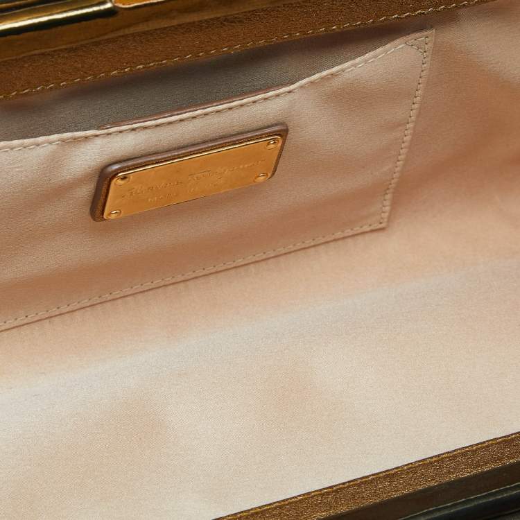 Pre Owned Salvatore Ferragamo Gold Acrylic and Leather Musa Gancini Clutch