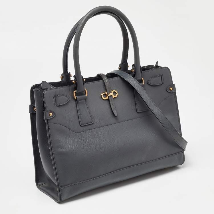 Pre Owned Salvatore Ferragamo Grey Leather Small Briana Tote