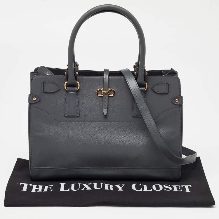 Pre Owned Salvatore Ferragamo Grey Leather Small Briana Tote