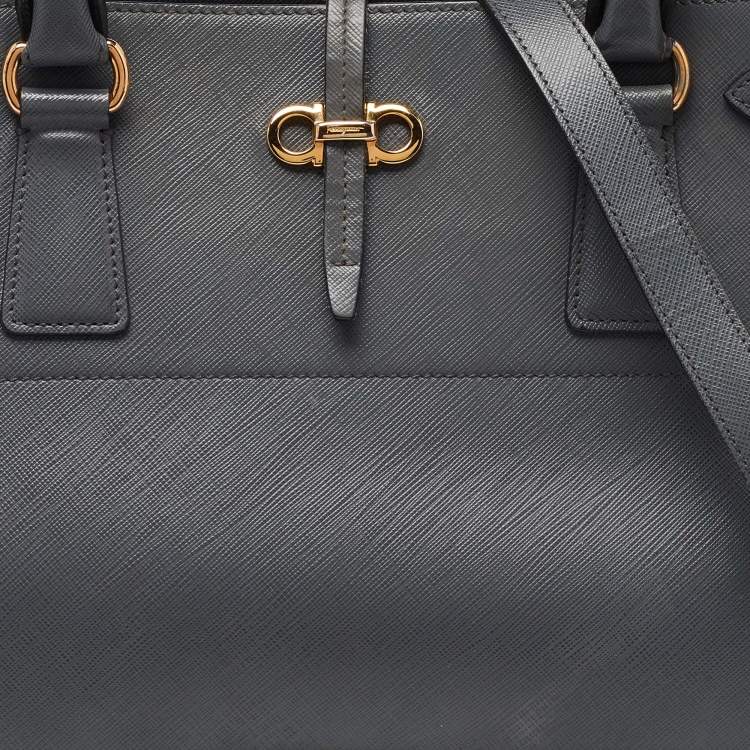 Pre Owned Salvatore Ferragamo Grey Leather Small Briana Tote