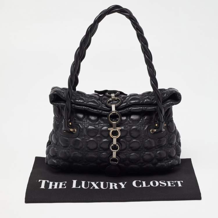 Pre Owned Salvatore Ferragamo Black Leather Fold Over Shoulder Bag