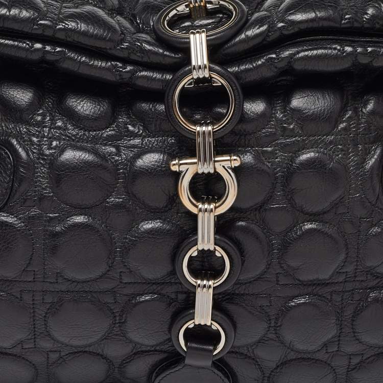 Pre Owned Salvatore Ferragamo Black Leather Fold Over Shoulder Bag