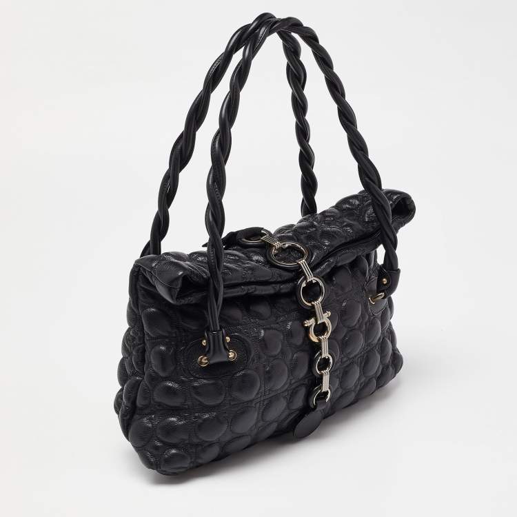 Pre Owned Salvatore Ferragamo Black Leather Fold Over Shoulder Bag
