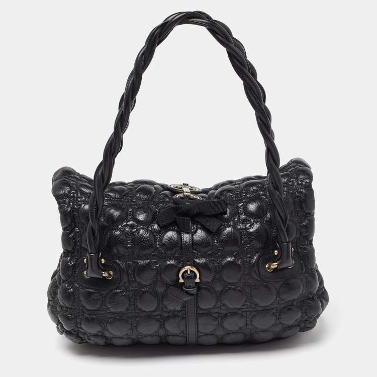 Pre Owned Salvatore Ferragamo Black Leather Fold Over Shoulder Bag