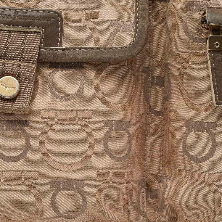 Pre Owned Salvatore Ferragamo Beige Signature Canvas and Leather Fanny Pack Belt Bag