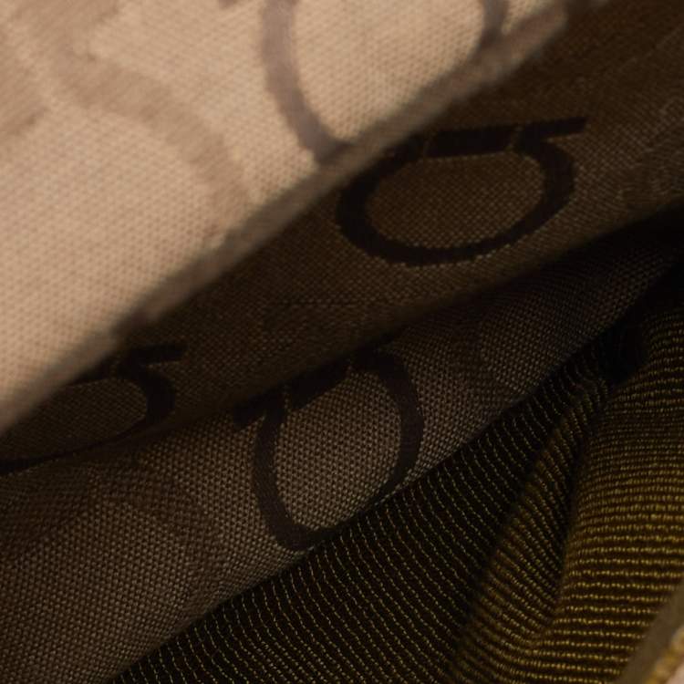 Pre Owned Salvatore Ferragamo Beige Signature Canvas and Leather Fanny Pack Belt Bag