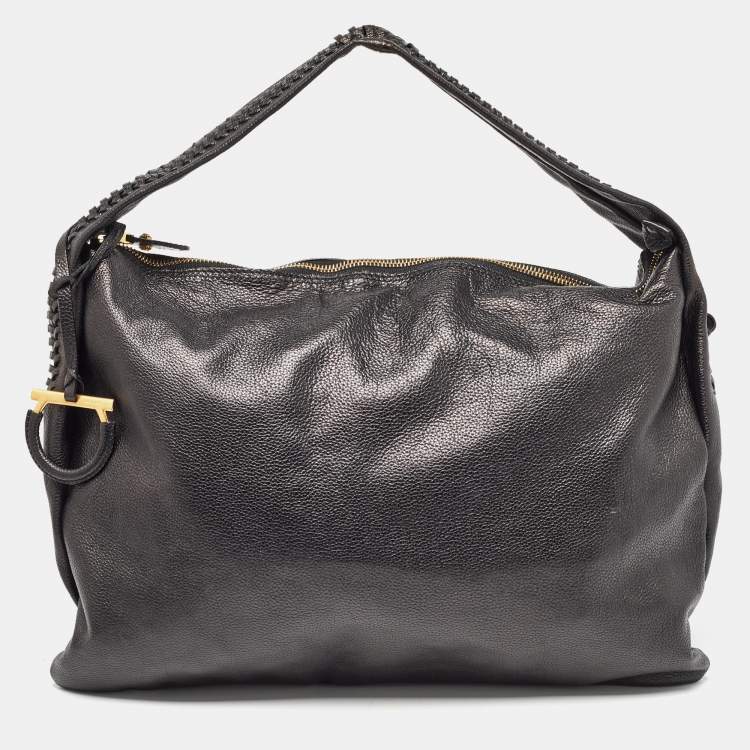 Pre Owned Salvatore Ferragamo Black Leather Stitch Handle Hobo
