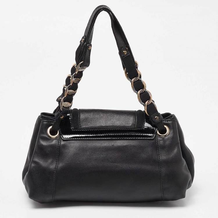 Pre Owned Salvatore Ferragamo Black Leather Flap Satchel
