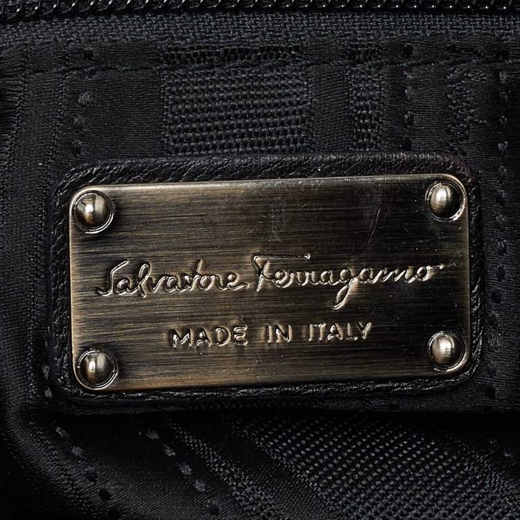 Pre Owned Salvatore Ferragamo Black Leather Flap Satchel