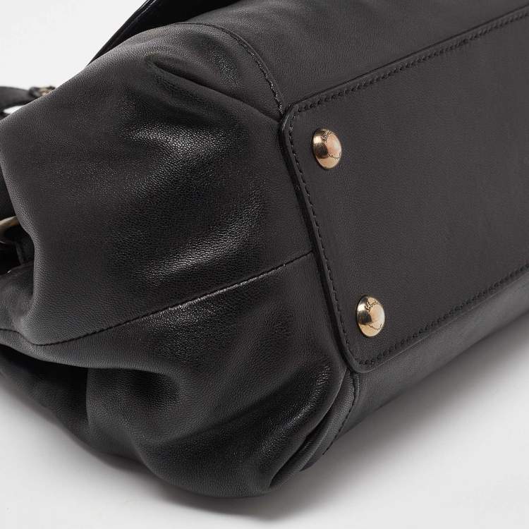 Pre Owned Salvatore Ferragamo Black Leather Flap Satchel
