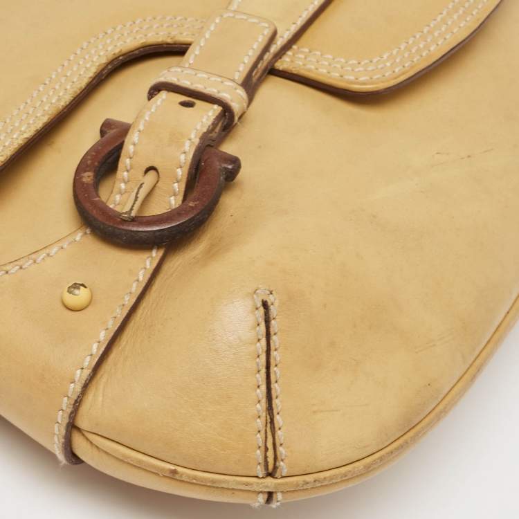 Pre Owned Salvatore Ferragamo Tan Leather Gancini Buckle Flap Hobo