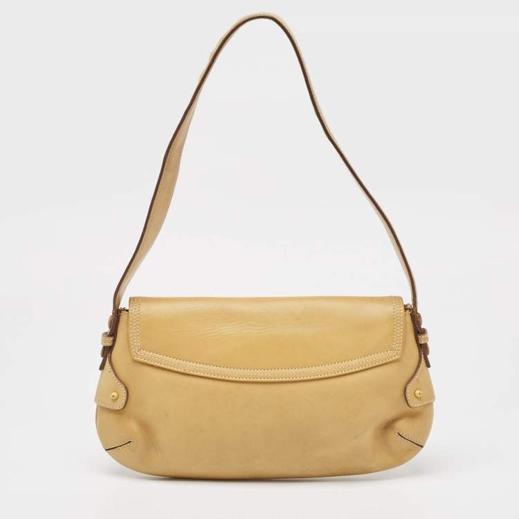 Pre Owned Salvatore Ferragamo Tan Leather Gancini Buckle Flap Hobo