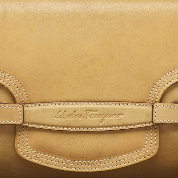 Pre Owned Salvatore Ferragamo Tan Leather Gancini Buckle Flap Hobo