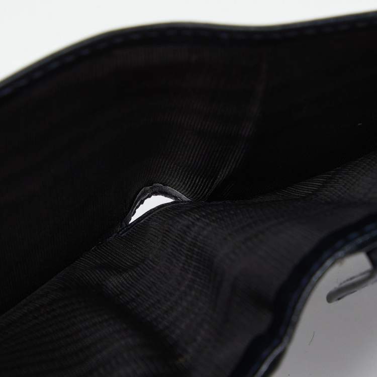 مملوكة مسبقًا Salvatore Ferragamo Dark Blue Leather Gancini Flap Compact Wallet
