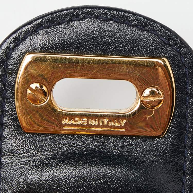 مملوكة مسبقًا Salvatore Ferragamo Dark Blue Leather Gancini Flap Compact Wallet