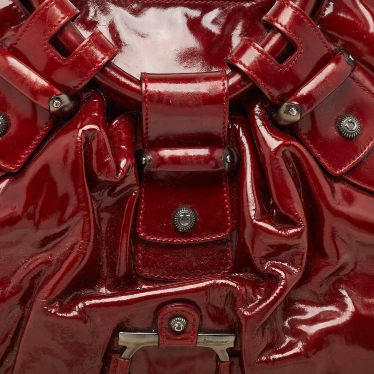 Pre Owned Salvatore Ferragamo Red Patent Leather Celtico Hobo
