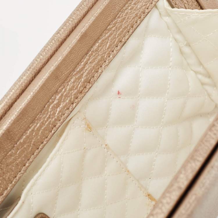 Pre Owned Salvatore Ferragamo Metallic Beige Leather Musa Gancini Clutch