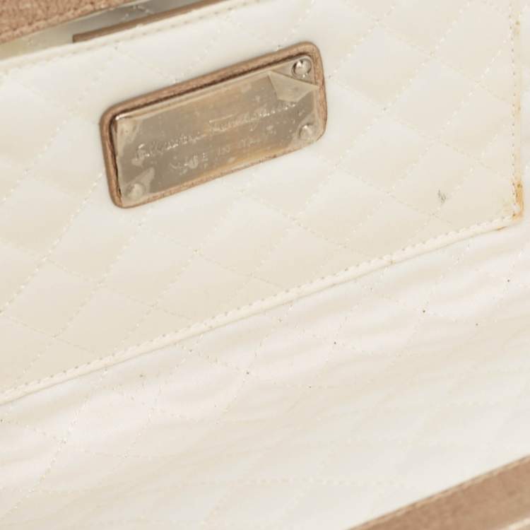 Pre Owned Salvatore Ferragamo Metallic Beige Leather Musa Gancini Clutch