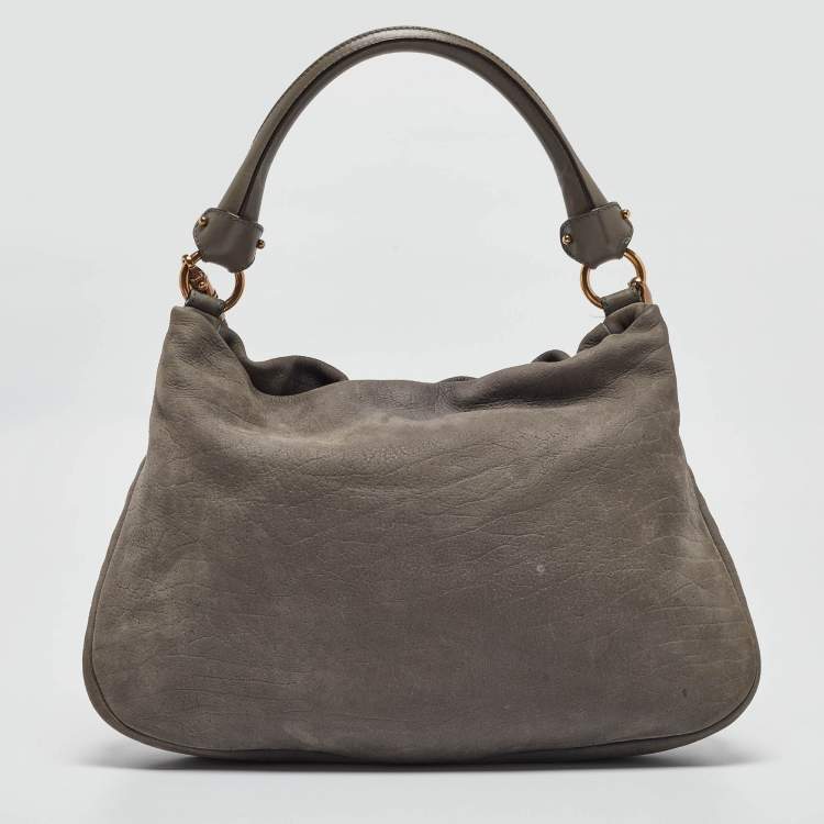 Pre Owned Salvatore Ferragamo Grey Leather Miss Vara Hobo