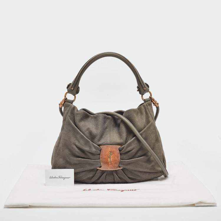 Pre Owned Salvatore Ferragamo Grey Leather Miss Vara Hobo