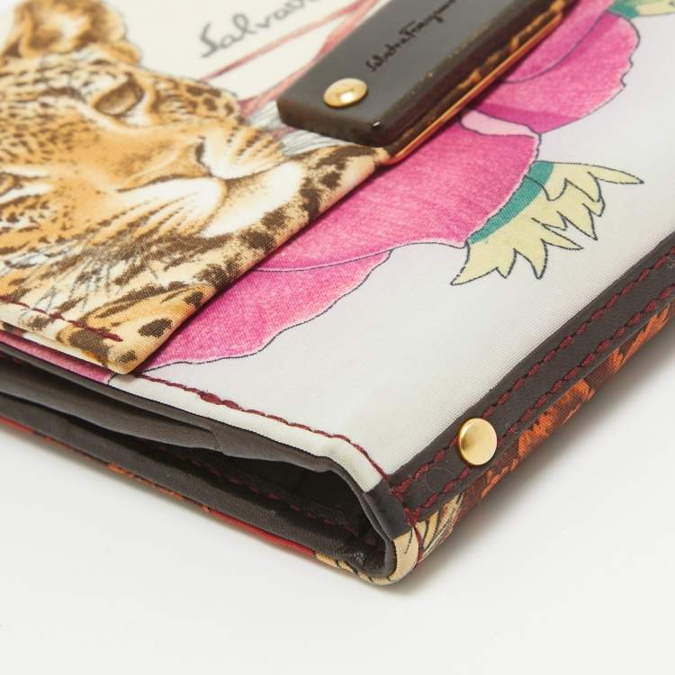 Pre Owned Salvatore Ferragamo Multicolor Fabric and Leather Jungle French Wallet