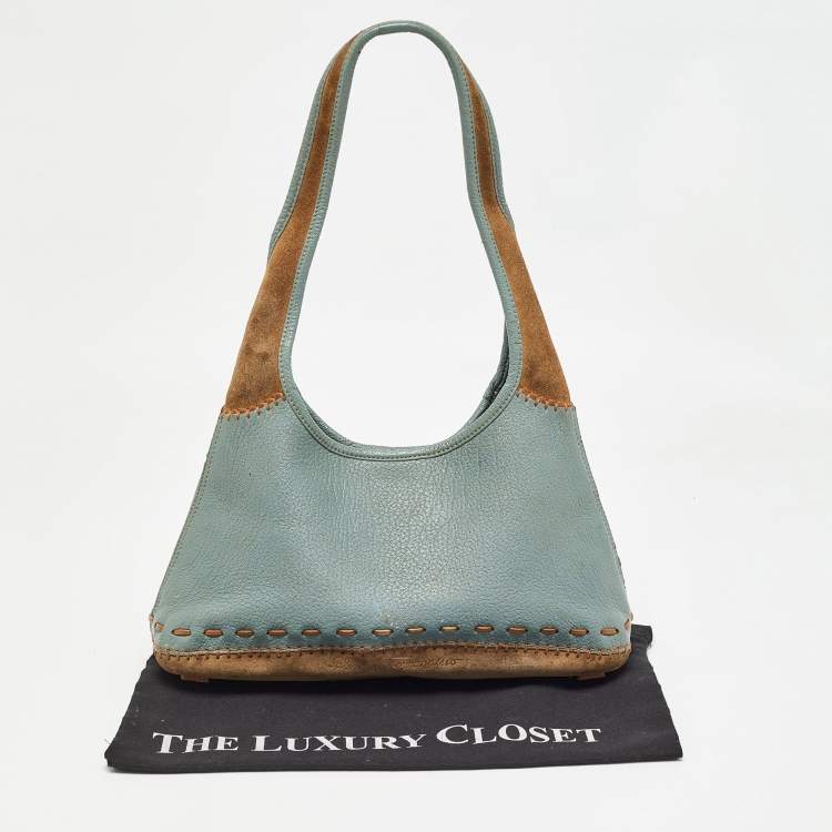 Pre Owned Salvatore Ferragamo Blue/Brown Leather and Suede Hobo
