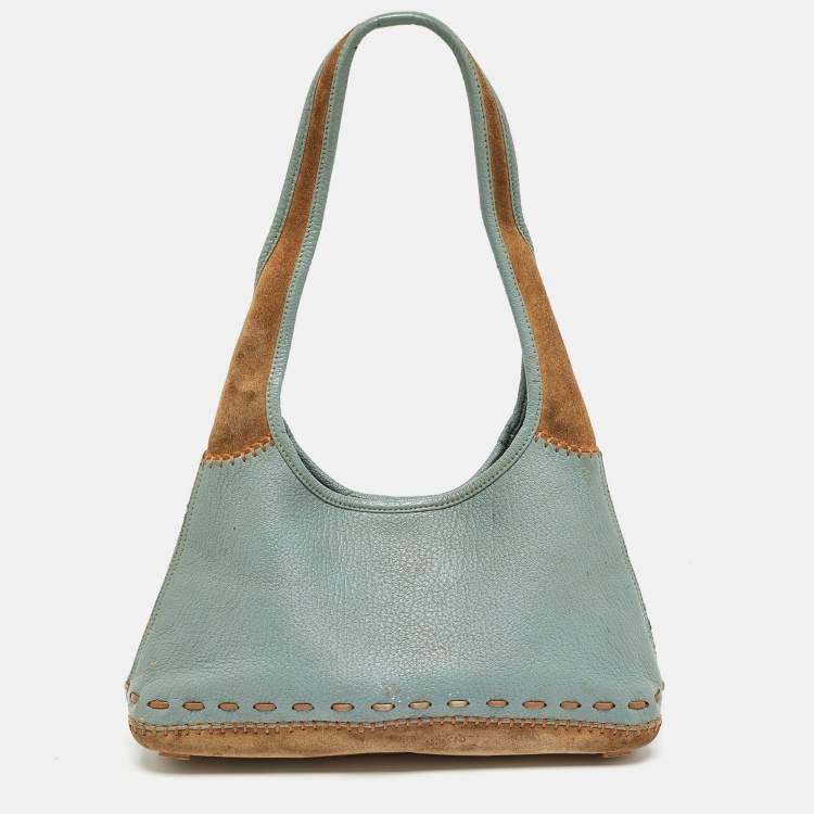 Pre Owned Salvatore Ferragamo Blue/Brown Leather and Suede Hobo