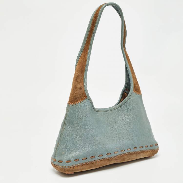 Pre Owned Salvatore Ferragamo Blue/Brown Leather and Suede Hobo