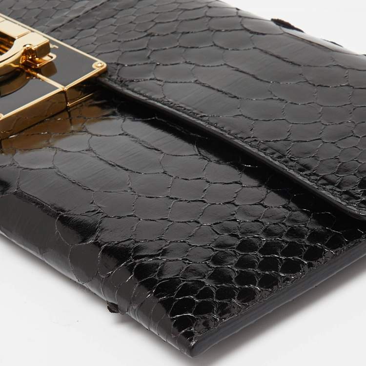 Pre Owned Salvatore Ferragamo Black Python Afef Gancio Wristlet Clutch