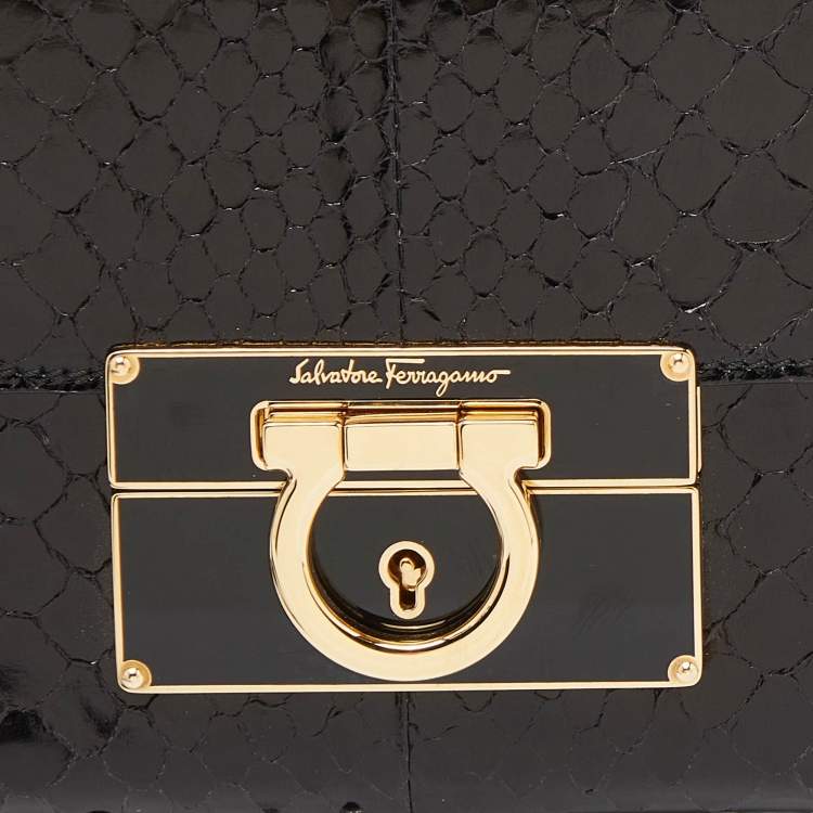 Pre Owned Salvatore Ferragamo Black Python Afef Gancio Wristlet Clutch