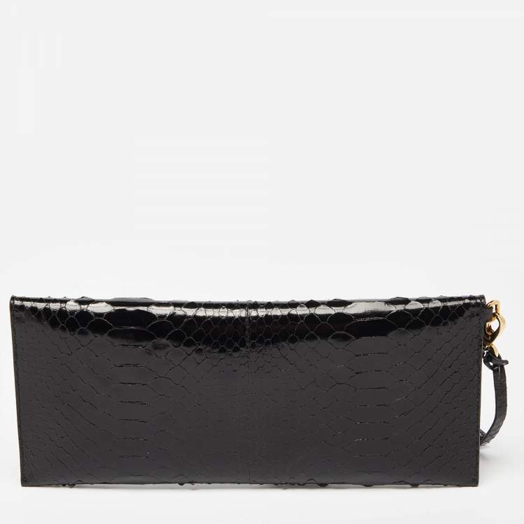 Pre Owned Salvatore Ferragamo Black Python Afef Gancio Wristlet Clutch
