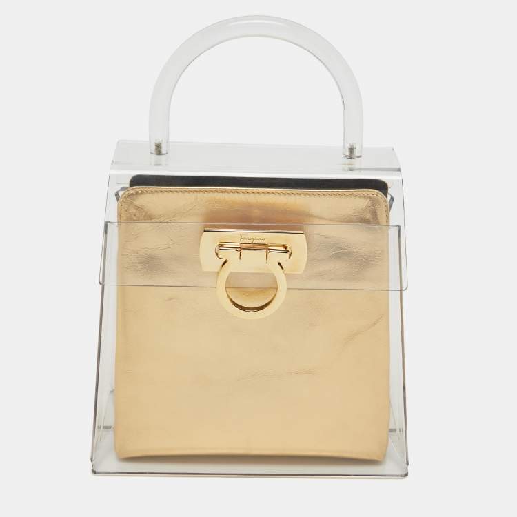 Pre Owned Salvatore Ferragamo Transparent Plexiglas Gancini Top Handle Bag